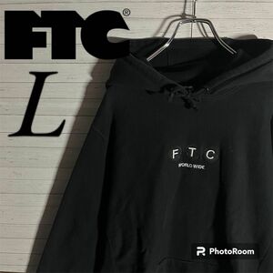 【希少デザイン】FTC センターロゴ 刺繍ロゴ パーカー ブラック 人気L フーディ スウェットパーカー