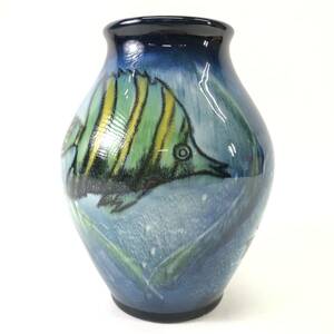 Seyei 花瓶 魚 ブルー系 海 花器 花入れ インテリア 陶器 花壺 高さ約24cm 24c菊HG 