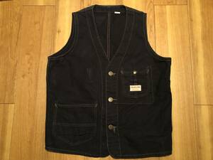 アメリカ製【SUGAR CANE】BLACK DUCK WORK VEST★size:L シュガーケーン/ダック/ワークベスト/シンチバック/尾錠/ブラック/汚れあり