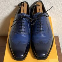 定価¥57200 Francesco Benigno フランチェスコべニーニョ パティーヌ ウィングチップ azzurro ネイビーブルー 6 1/2 25.5cm程グッドイヤー_画像2