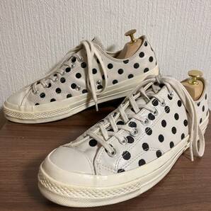 個人輸入 CT70 レザー CONVERSE コンバース US9.5 ポルカドット 水玉 チャックタイラー スニーカー 草間彌生 エクリュ ベージュの画像1