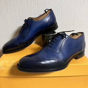 定価¥57200 Francesco Benigno フランチェスコべニーニョ パティーヌ ウィングチップ azzurro ネイビーブルー 6 1/2 25.5cm程グッドイヤー