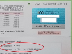 三越伊勢丹 株主優待◆株主様ご優待カード80万円◆優待限度額8万円 女性名義◆ゆうパケット 送料無料