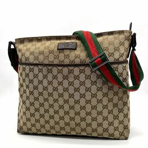 1円 ■人気■ GUCCI グッチ シェリーライン ショルダーバッグ ポシェット ポーチ キャンバス レザー GG柄 メンズ ユニセックス 男女兼用