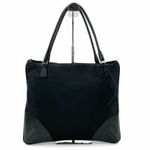 1円 ■人気■ PRADA プラダ ハンドバッグ トートバッグ 三角プレート ナイロン レザー 金具 ブラック 黒 書類 ファイル 正規品_画像3