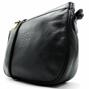 1円 ■人気■ ロエベ LOEWE ショルダーバッグ アナグラム ロゴ ポシェット ポーチ オールレザー メンズ ユニセックス ブラック 黒 正規品の画像1