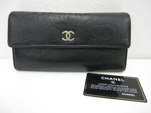 ◆CHANEL◆ シャネル カメリア ラムスキン 長財布 ブラック ココマーク シール・ギャランティカード有り