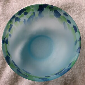 硝子　ガラス　中鉢　深皿　 夏用抹茶茶碗　ブルー　１個　レトロ　A