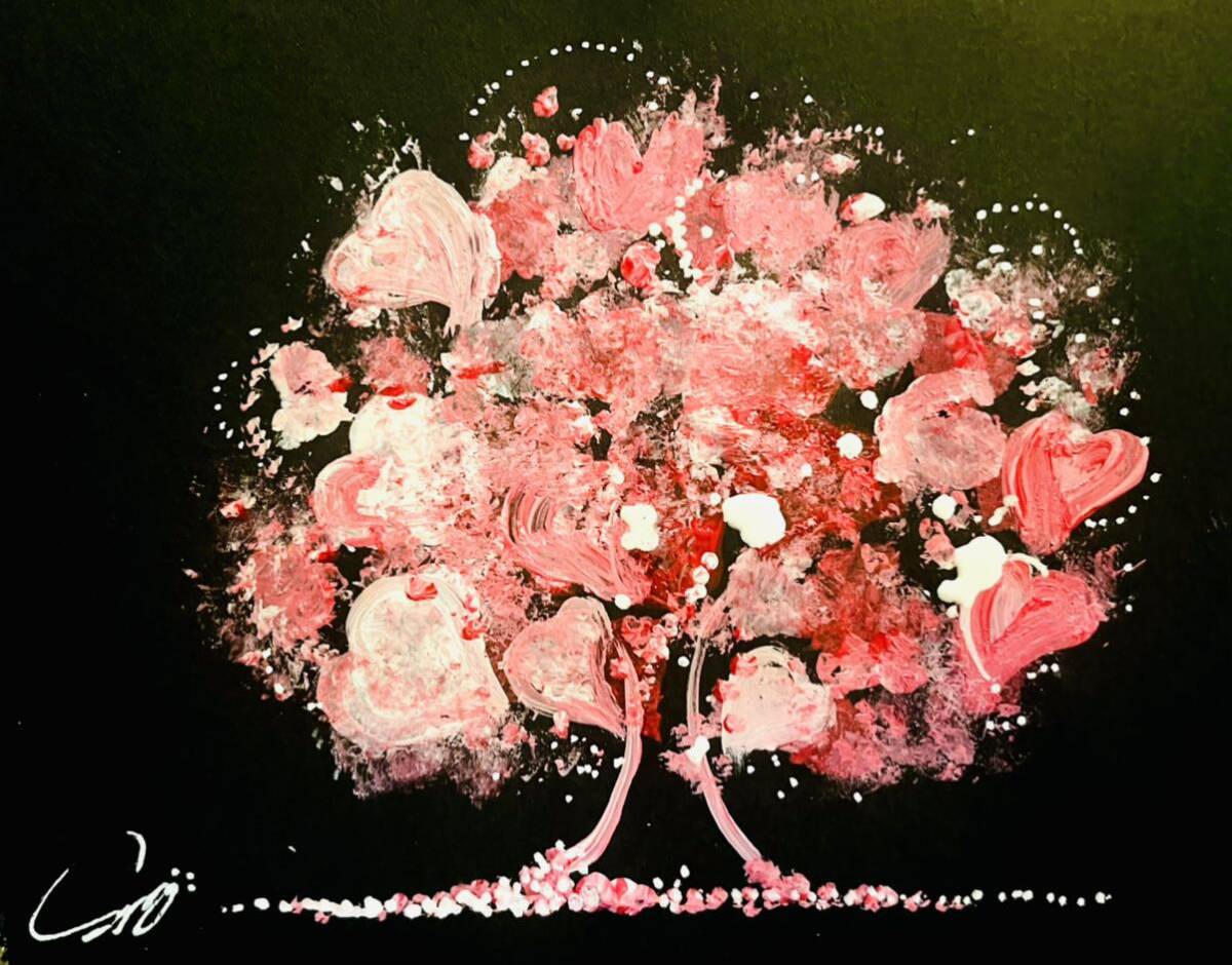 Pintura del corazón Flor única Árbol de la felicidad Corazón Magnífico trabajo Buena suerte Suerte financiera Auténtico autógrafo Pintura al óleo Interior Auténtica flor Regalo presente, trabajos hechos a mano, interior, bienes varios, ornamento, objeto