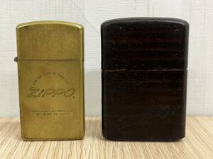 長「15212」ZIPPO　ゴールドカラー＆木目　2個セット　オイルライター ジッポー 金色MANUFACTURING CO. BRADFORD.PA.U.S.A・.木目ブラウン