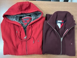 大G「19477」トミーヒルフィガーTOMMY HILFIGER 2点おまとめ 裏ボアパーカー レッド セーター ワインレッド