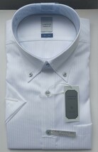 【新品】（半袖）高級ドレスシャツ LORDSON Establishedin1999 ロードソン サイズL （えり41） 綿100% 白地 ストライプ模様 形態安定加エ _画像1