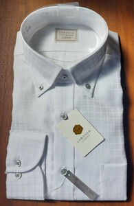 【新品】高級ドレスシャツ　LORDSON by CHOYA ロードソン 長袖 サイズL 41-82 綿100% ボタンダウン　 色:ホワイト 格子柄 形態安定加エ 