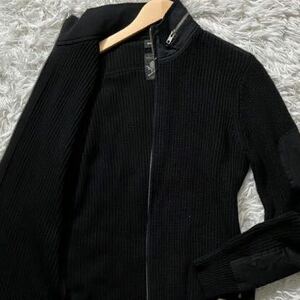 極美品/サイズXL DIESEL ディーゼル ドライバーズニット ブルゾン ジャケット セーター ジップアップ ブラック メンズ ロゴ ローゲージ