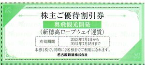 新穂高ロープウェイ株主優待割引券 2名分 1～8枚 奥飛騨観光開発 名古屋鉄道株主優待