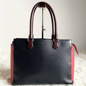 【美品】Paul Smith　ポールスミス　トートバッグ レザー ビジネスバッグ ポールスミス 肩掛け ハンドバッグ　鞄　バイカラー　濃紺　赤