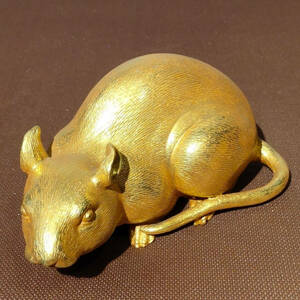 【仁】『銅製・塗金・鼠來寶・置物・賞物』極細工 古賞物 中国古玩 古美術 古美味