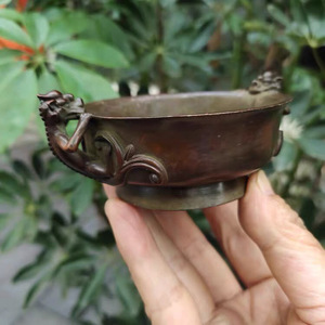 【仁】『銅製・雙貔貅耳筆洗・置物・賞物』極細工 古賞物 中国古玩 古美術 古美味