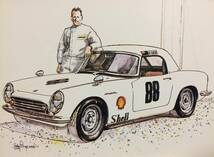 【正規品 絶版】Bowイラスト ポストカード ホンダ S600 レーシング カーマガジン HONDA S600 Racing 絵葉書 旧車 絵_画像1