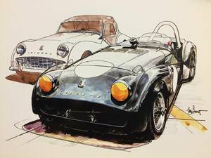 【正規品 絶版】Bowイラスト ポストカード トライアンフ TR-3A カーマガジンTriumph TR-3A 絵葉書 旧車 絵