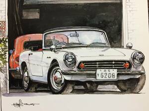 【正規品 絶版】Bowイラスト ポストカード ホンダ S500 カーマガジン HONDA S500 絵葉書 旧車 絵 