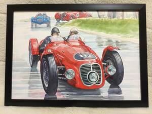 Bow illustration Maserati A6GCS car magazine amount attaching calendar cut picture frame ( approximately 32×23cm) Maserati A6GCS. old car 