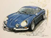 【正規品 絶版】Bowイラスト アルピーヌ A110 カーマガジン 202 Alpine A110 アンティーク インテリア クラシックカー 旧車 絵_画像1