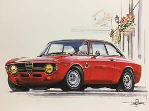 【正規品 絶版】Bowイラスト アルファロメオ ジュリアGT1300 ジュニア カーマガジン 214 AlfaRomeo Giulia GT1300 Junior 旧車 絵