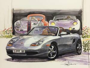 【正規品 絶版】Bowイラスト ポルシェ ボクスター カーマガジン 212 Porsche Boxster アンティーク インテリア クラシックカー 旧車 絵