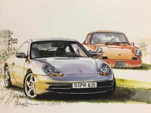 【正規品 絶版】Bowイラスト ポルシェ996 カーマガジン 233 Porsche996 アンティーク インテリア クラシックカー 旧車 絵