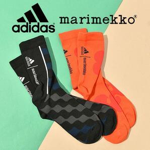 2足 adidas(アディダス) × Maremekko(マリメッコ) コラボ クルー ソックス 靴下 22〜24cm 2色 レディース ジュニア (タグ付き未着用品)の画像1