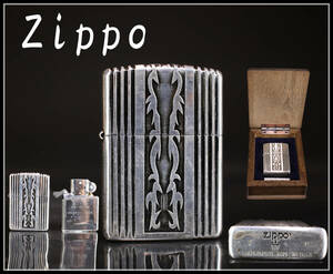 【美】ZB098 ジッポー 【Zippo】 オイルライター 3面連続深彫り特殊加工／共箱付 美品！ｒ