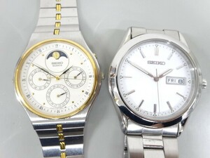 ジャンク 2点セット まとめて SEIKO セイコー ムーンフェイズ クロノグラフ 7F39-6030 7N43-9080 クォーツ メンズ 腕時計