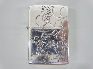 2003年製 ZIPPO ジッポ STERLING SILVER スターリング シルバー 春山 龍 ドラゴン 彫刻 銀 オイル ライター USA