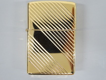 新品 未使用品 2000年製 ZIPPO ジッポ 斜め ストライプ ライン ゴールド 金 オイル ライター USA_画像2