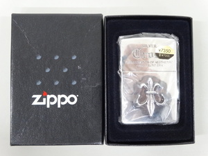 新品 未使用品 2004年製 ZIPPO ジッポ SILVER CROSS リリー 立体 メタル貼り シルバー 銀 ライター USA