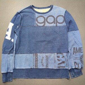 GAP old Gap Old Denim цвет порез . вернуть тренировочный Vintage 00s длинный рукав футболка индиго 