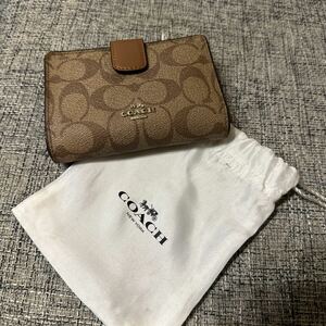 【美品未使用】コーチ COACH 財布 二つ折り財布 ブラウン シグネチャー L字