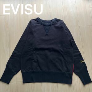 ＥＶＩＳU　刺繍　エビス　無地　両V クルーネック　ビッグシルエット　 スミ黒 スウェット トレーナー ブラック