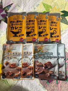 レトルト食品　野菜と果物が溶け込んだカレー中辛4袋・バターチキンカレー2袋・お肉がゴロッとポークカレー中辛2袋　計8袋