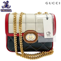 ◆大幅値下げ！★ほぼ美品★ GUCCI グッチ　キルティングミニショルダーバッグ　黒×白×赤　レザー　741457　中古A【辻屋質店B1992】_画像1