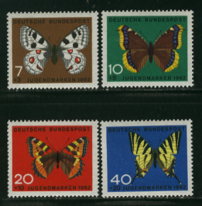 ドイツ 1962年 付加金付(蝶 )切手セット