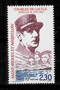 仏サンピエールミクロン 1990年 ドゴール将軍切手