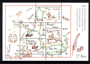 フィンランド 1985年 FINLANDIA88切手展（地図）小型シート(α)