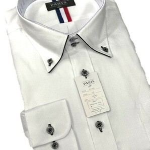 掘り出し物　メンズ　形態安定ワイシャツ　LLサイズ　標準体　レギュラー　ピュアホワイト×織柄　ボタンダウン　新品未使用