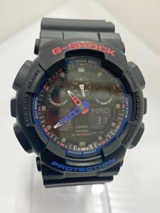 【美品】G-SHOCK Gショック CASIO カシオ GA-100LT-1A メンズ 腕時計 黒 ブラック レッド 青 ブルー ウレタン　稼働品　