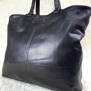 大容量●HUGO BOSS ヒューゴボス メンズ ビジネス トートバッグ ショルダー オールレザー 本革 ロゴ 希少モデル A4 肩掛け ブラック 黒