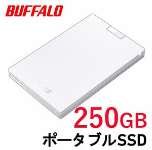■美品■BUFFALO　外付け ポータブル SSD　250GB　白■Win/Mac/PS5対応 USB3.2　コンパクト/高速