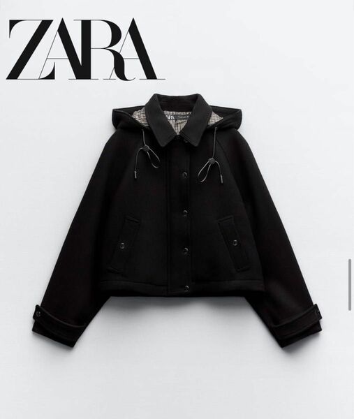 ZARA クロップド フード ウールブレンド ジャケット