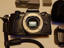 OLYMPUS OM-D E-M5 MarkII ボディ 取扱説明書 純正フラッシュ 純正バッテリー２個 充電器 ケーブル類 オリンパス ミラーレス 動作確認済_画像3